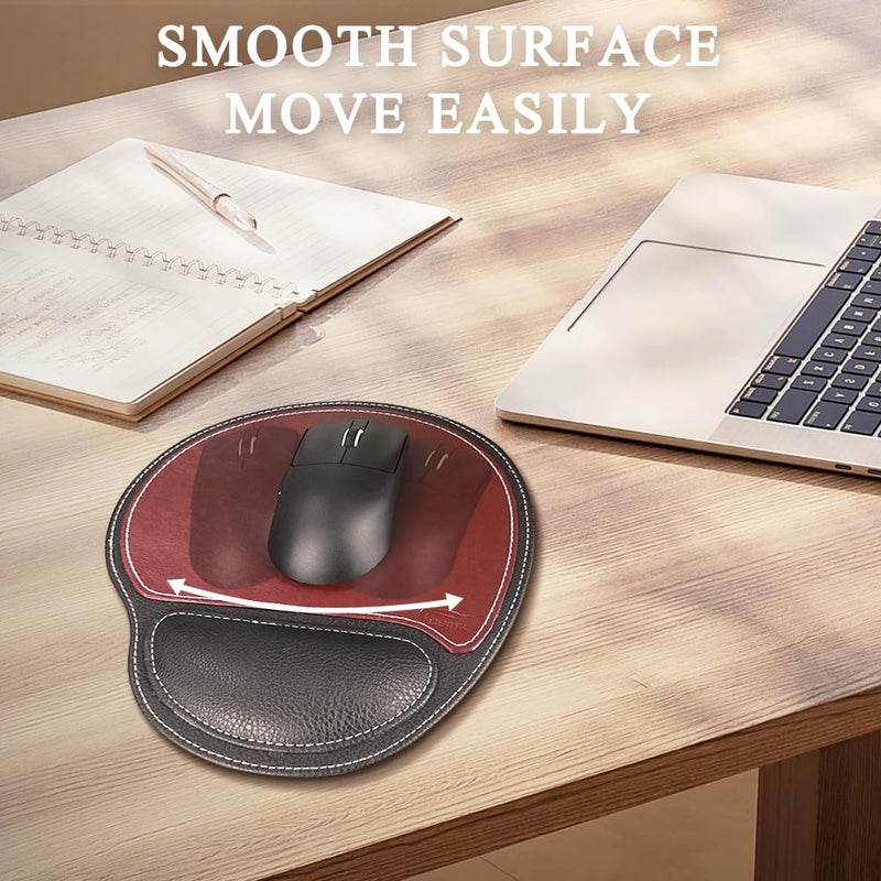 Fosinz Ergonomic Leather Mouse Pad Mat Mousepad with Rest Wrist Support Non-Slip Rubber Base Memory Foam Waterproof Surface for Gaming Office (Round-Brown) - Image 3